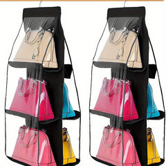 Space Saving Hanging Handbag Organizer Grey Polyester PVC Storage Rack