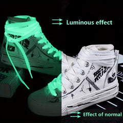 Fluorescent Shoelace Midnight Light Flat Wide Double Layer Sports Canvas Shoes