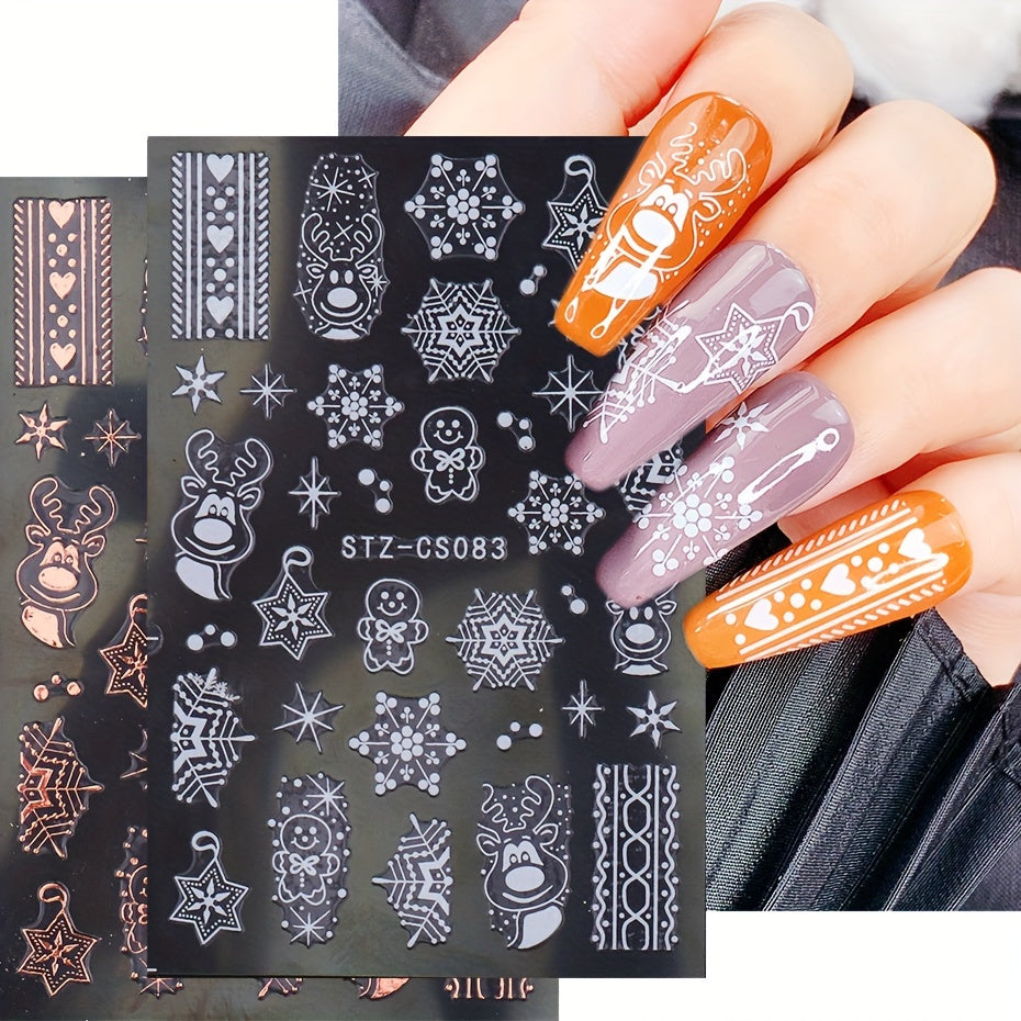 Christmas Nail Art Decals Winter Snowflake Reindeer Gingerbread Man Glitter