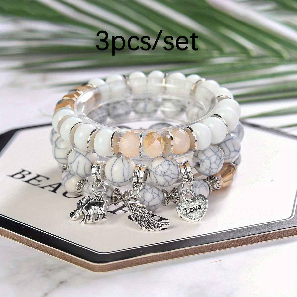 Bohemian Beaded Elephant Wings LOVE Ball Bracelet