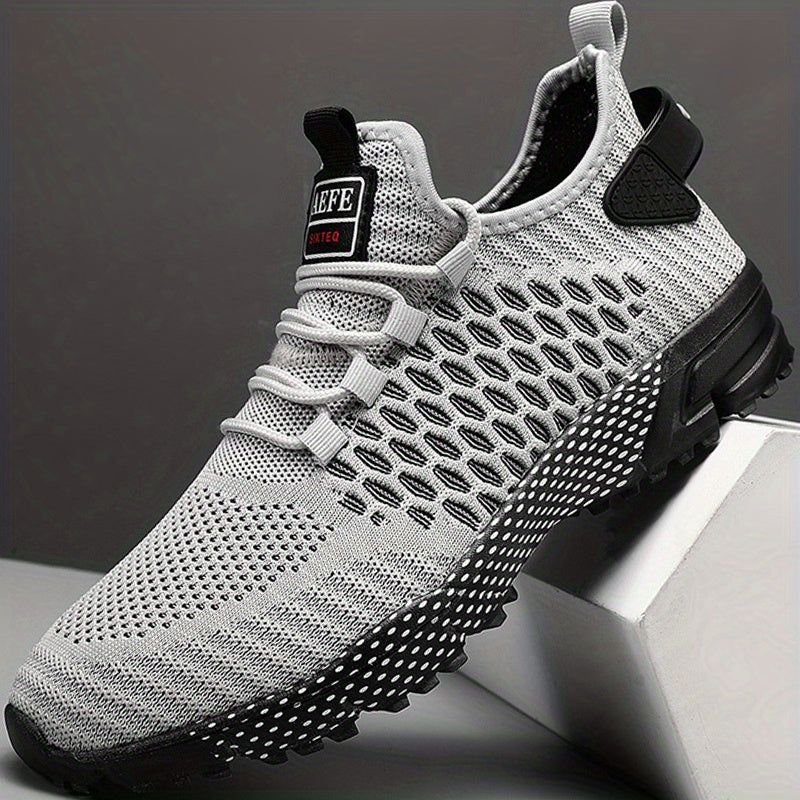 Men's Geometric Print Lace up Sneakers Breathable Mesh Outdoor Sports Shoes