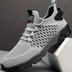 Men's Geometric Print Lace up Sneakers Breathable Mesh Outdoor Sports Shoes