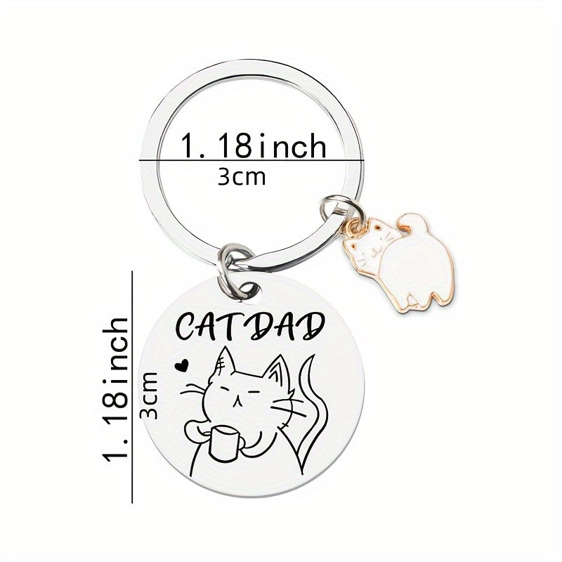 Cat Pattern Keychain Stainless Steel Round Key Chain