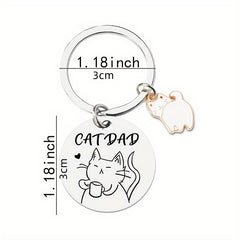 Cat Pattern Keychain Stainless Steel Round Key Chain