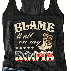 Letter Print Crew Neck Tank Top for Summer