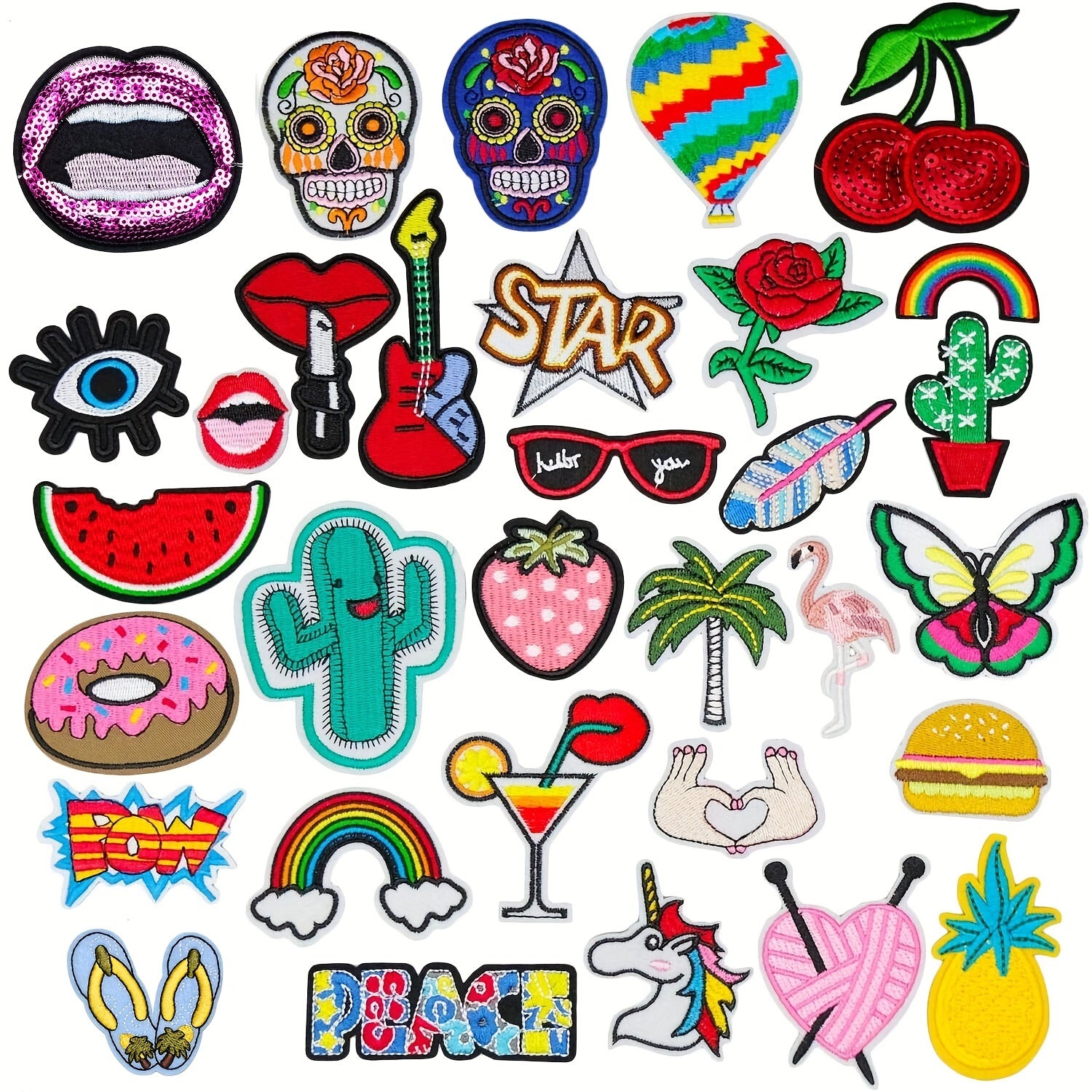 32pcs Assorted Embroidered Iron On Patches Flowers DIY Sewing Appliques