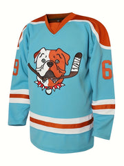 Vintage Dog Pattern Hockey Jersey V Neck Long Sleeve Shirt