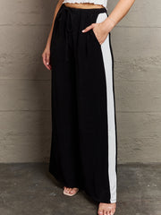Sporty Plus Size Striped Print Side Tie Waist Loose Trousers