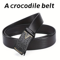 Men's Crocodile Pattern Leather Belt w/ Automatic Buckle