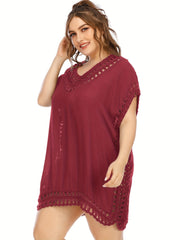  Crochet Cut Out V Neck Cover Up Dress