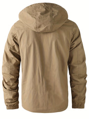 Pocket Hooded Windbreaker Jacket Men's Zip Up Stand Collar Coat