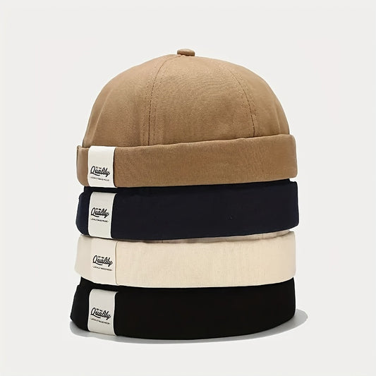 Cloth Label Docker Hat Brimless Skull Cap Vintage Beanie Cap