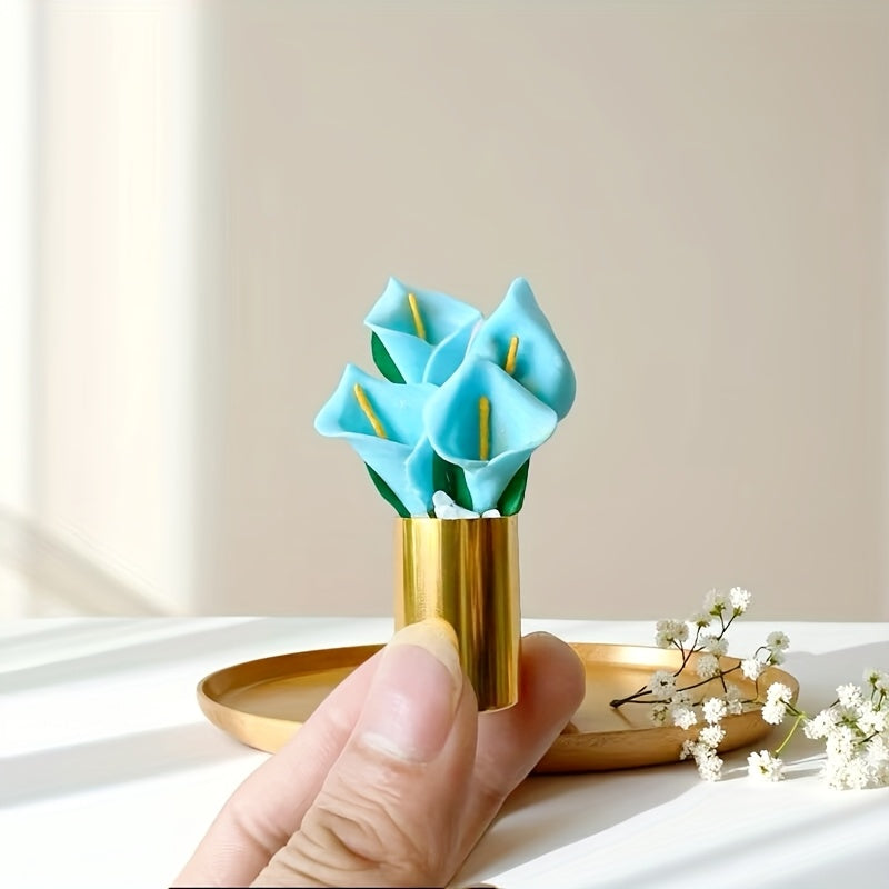 Mini Artificial Flower Potted Plant with Metal Base and Crystals