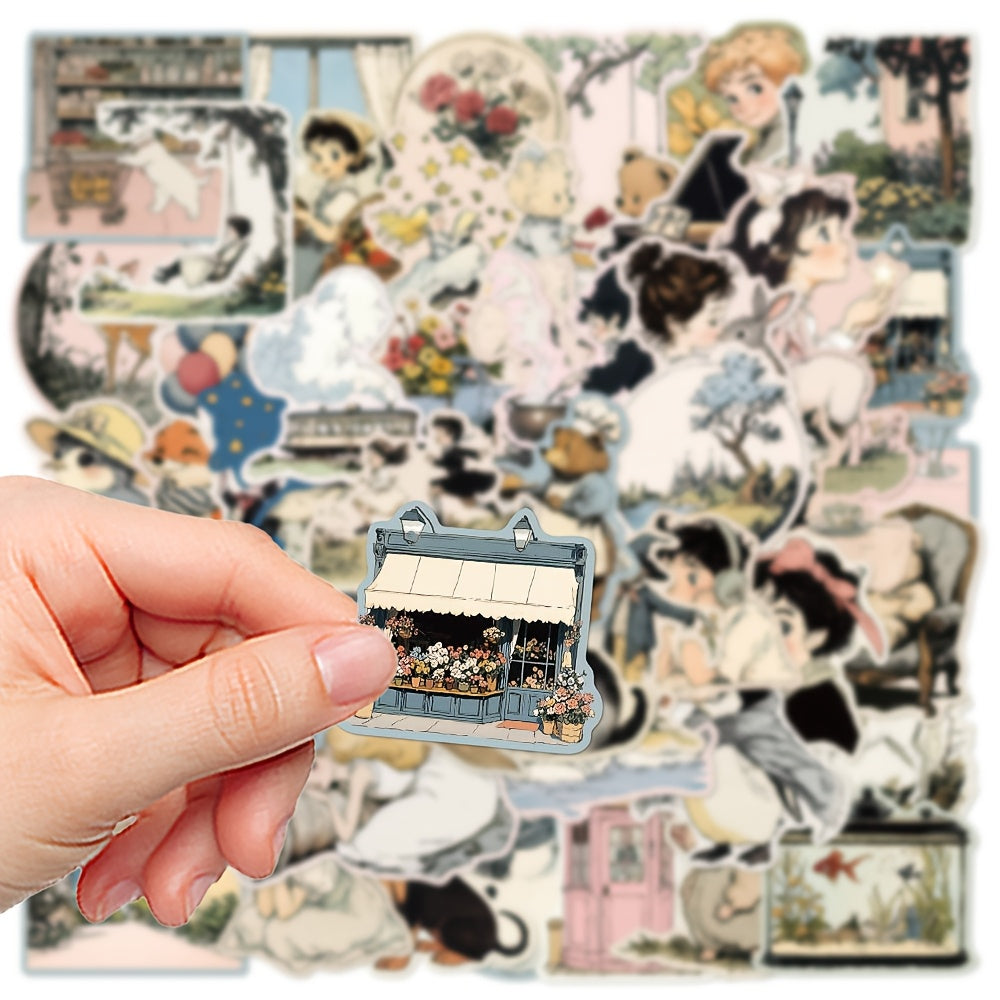 50 Whimsical World Stickers PVC Decals for Scrapbooking Notebooks
