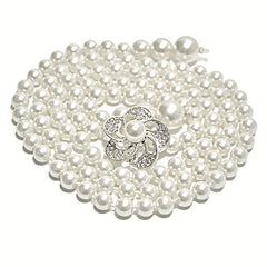 Faux Pearl Thin Belt Flower Buckle Sash Belt For Women