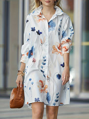  Women's Floral Print Long Sleeve Shirt Dress