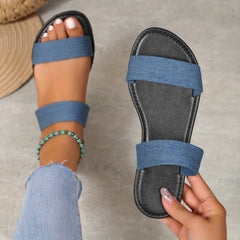 Women's Double Strap Slide Sandals Casual Slip On Flat Summer Shoes