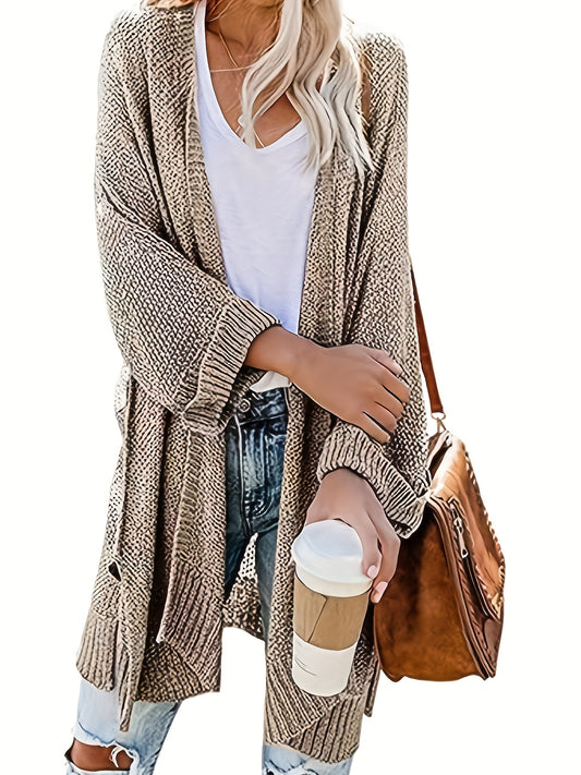  Solid Long Sleeve Open Front Knit Cardigan