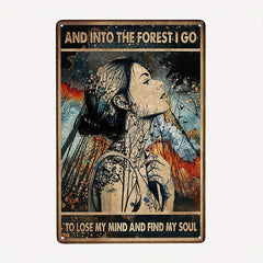 1pc Woman Forest Poster Vintage Tin Metal Sign Iron Painting Bar Garage Restaura