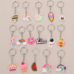 16pcs Cartoon Silicone Keychain Rings Unicorn Dinosaur Astronaut Party Favors