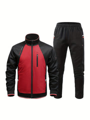 Men's Zip Up Jacket and Stretch Pants Set with Zipper Pockets