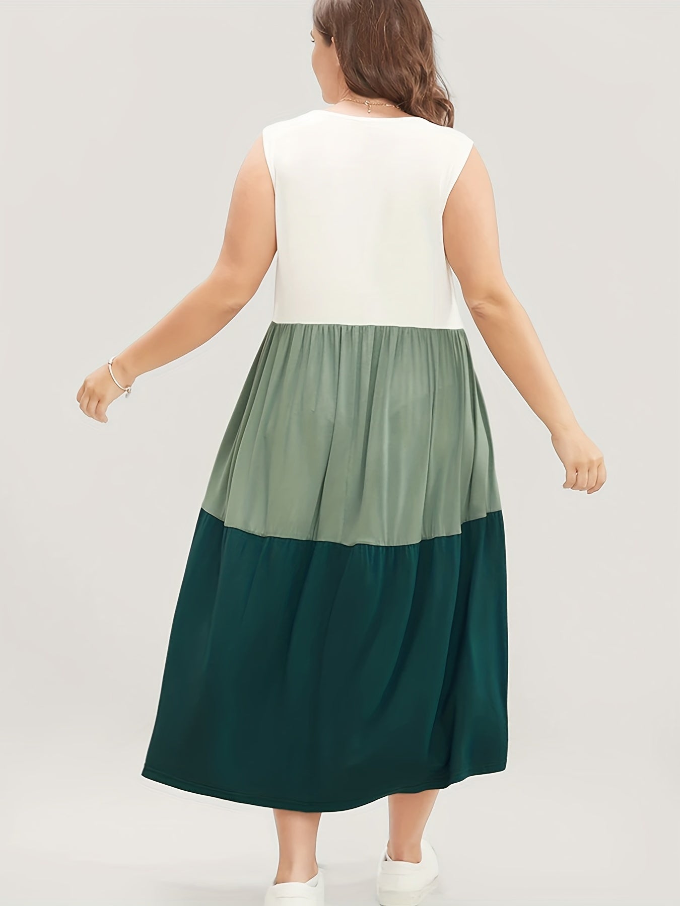  Colorblock V Neck Maxi Tank Dress