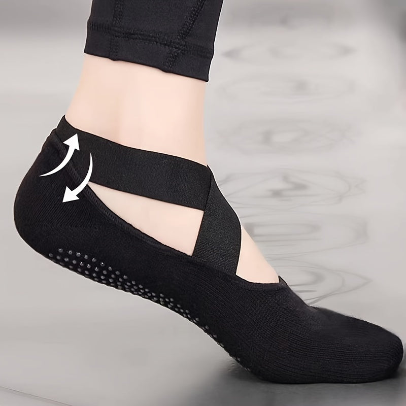 Women's Non Slip Yoga Socks with Cross Strap Grips for Yoga Ballet Barre Pilates