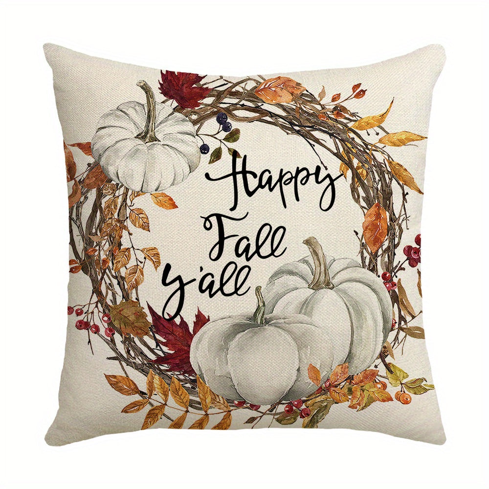 Autumn Pumpkin Drop Leaf Linen Blend Pillow Cover