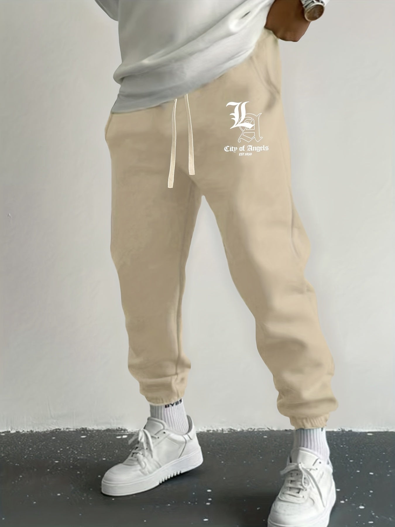 LA Letter Print Drawstring Sweatpants Loose Fit Pants Men's Casual Joggers