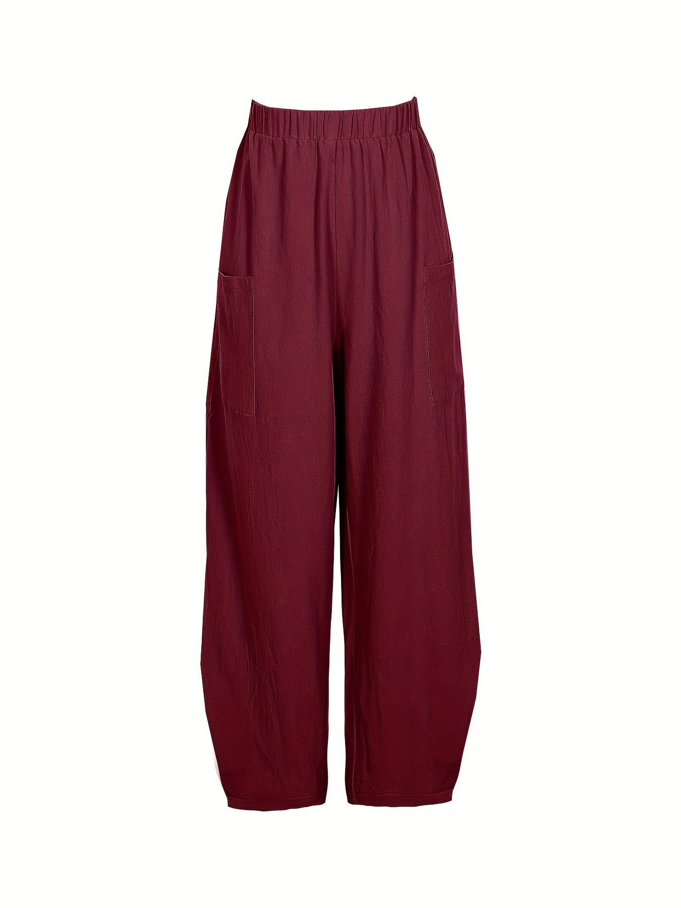  Solid High Rise Loose Pants With Pockets