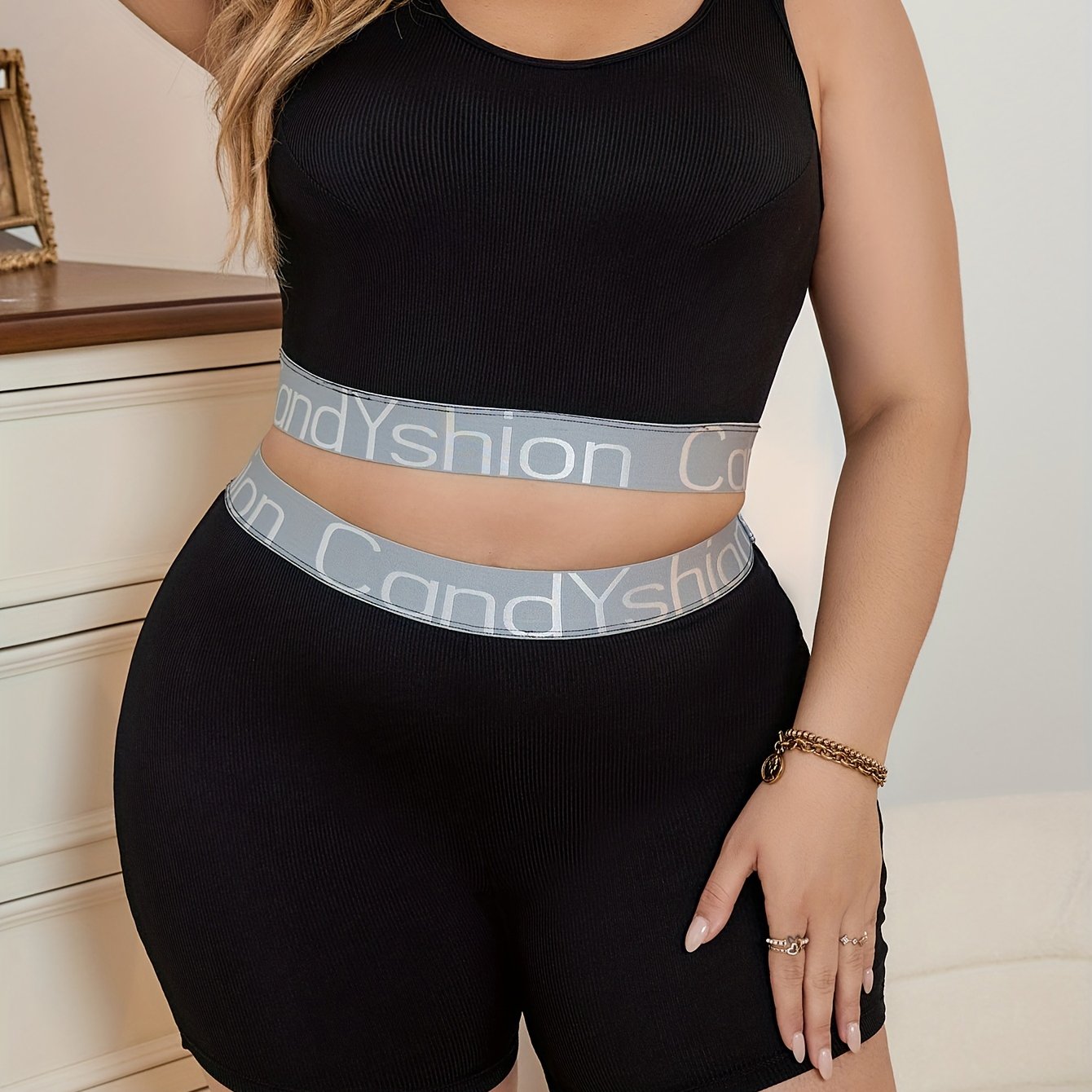  Sports Underwear Set Ribbed Crop Top & Shorts Two Piece