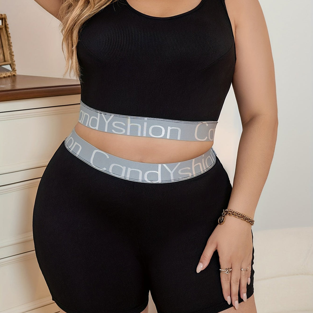  Sports Underwear Set Ribbed Crop Top & Shorts Two Piece