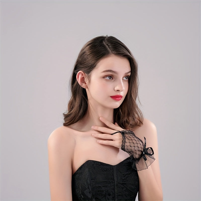 Finger Mesh Gloves Wedding Dress Bow Gloves
