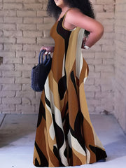  Allover Print V Neck Wide Leg Jumpsuit
