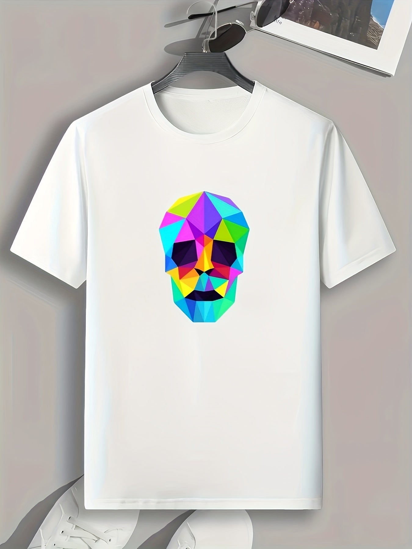 Block Skull Print Men's Graphic T shirt for Summer
