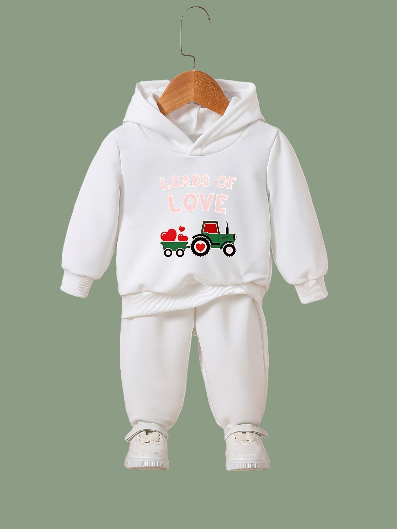 2pcs Heart Truck & LOADS OF LOVE Graphic Hoodies Pants Set