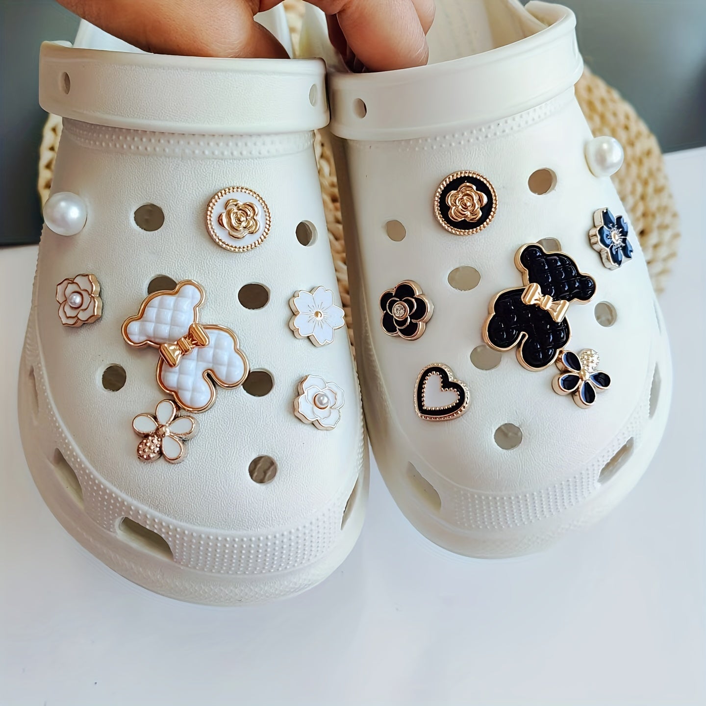 16pcs Shoe Decoration Charms - Bear, Flowers, Pearls - Party Shoes Decoration