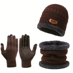Winter Knitted Hat Scarf Gloves Set Neck Gaiter Anti Slip Gloves Warm Beanie