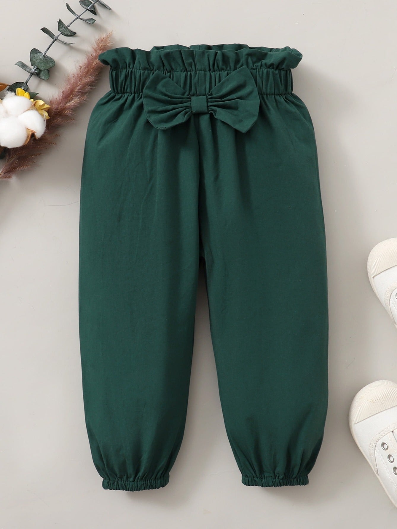 2pcs Girls Ruffled Top & Trousers Set