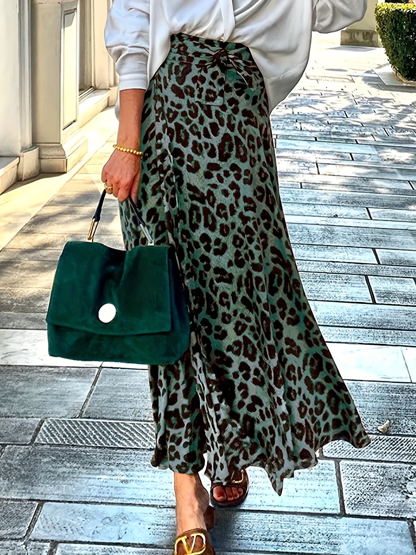  Women's Leopard Print Maxi Skirt with Belt