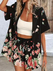 Floral Print Kimono & Shorts Set