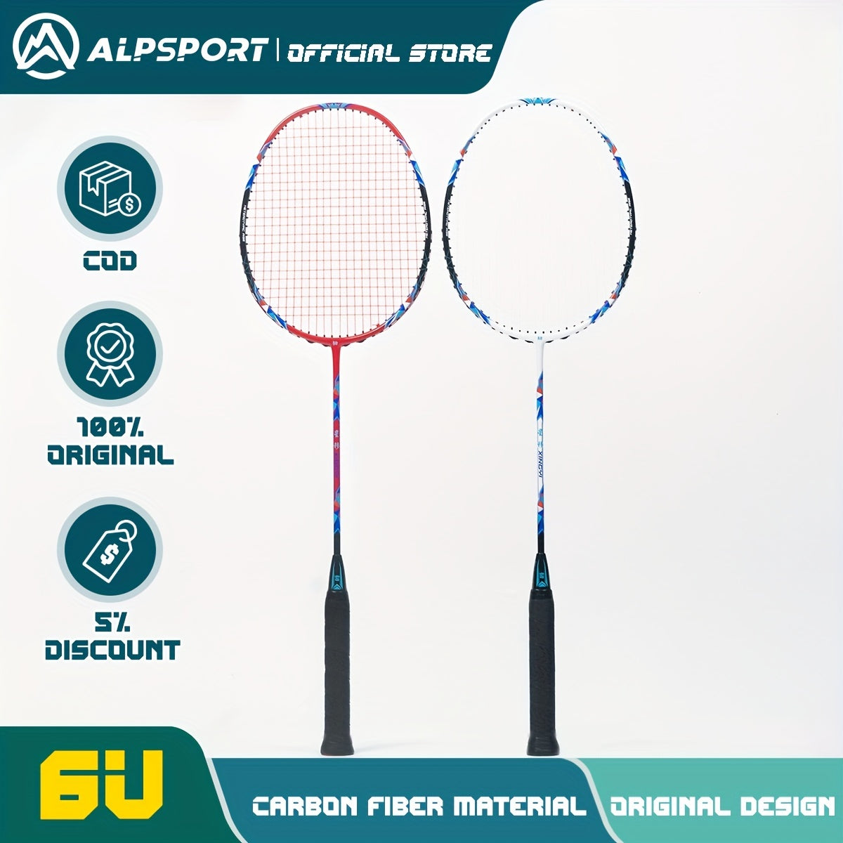 ALPSPORT XY 6U 72g Max 30Lbs Light 100 Full Carbon Fiber Badminton Racket