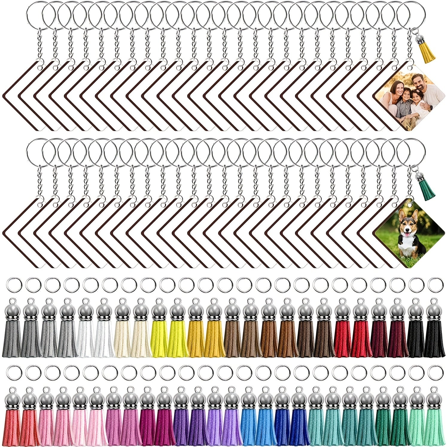 250PCS Sublimation Blank Leather Keychain with Tassel