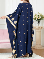  Golden Tribal Print Kaftan Dress V Neck