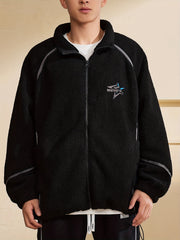 Men's Classic Fleece Track Jacket Stand Collar Zip Up for Spring Fall