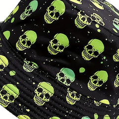 Skull Print Reversible Sunshade Bucket Hat for Men Women