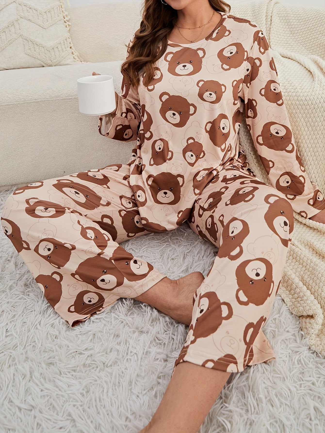  Bear Print Long Sleeve Pajama Set