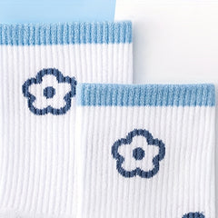 5 Pairs Cartoon & Plaid Print Socks Mid Tube Stockings Women's Hosiery