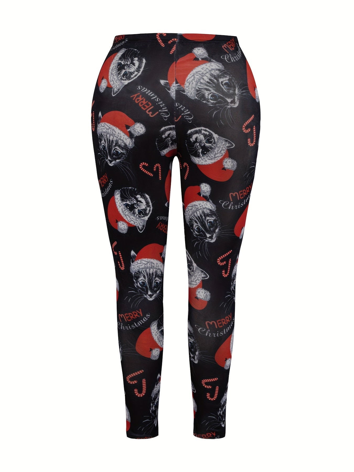  Christmas Cat Print Fleece Leggings