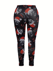  Christmas Cat Print Fleece Leggings